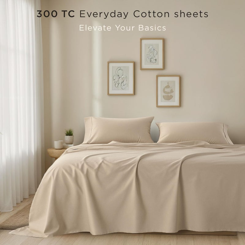 Threadmill 100% Cotton Sheets for King Size Bed | 4 Pc King Bed Sheets Set | Soft, Breathable Lightweight Solid Sateen for All-Season Use | Snug Fit Elastic Deep Pocket King Sheets | Beige - Image 2